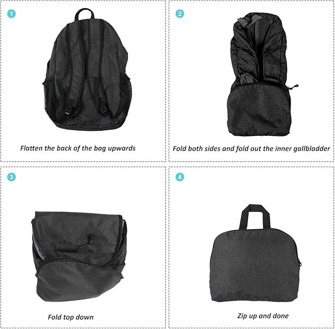 TANTOMI Ultra Lightweight Packable Backpack 25L - Foldable Hiking Daypack for Travel, Small Rucksack for Men Women Outdoor - Black
