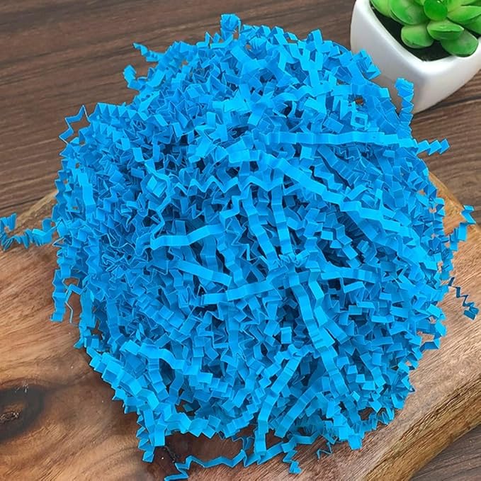 Ankelesz 50g Easter Raffia Grass Paper Shred for Gift Wrapping Basket and Gift Box Filling，Crinkle Cut Paper for Wrapping (Blue)