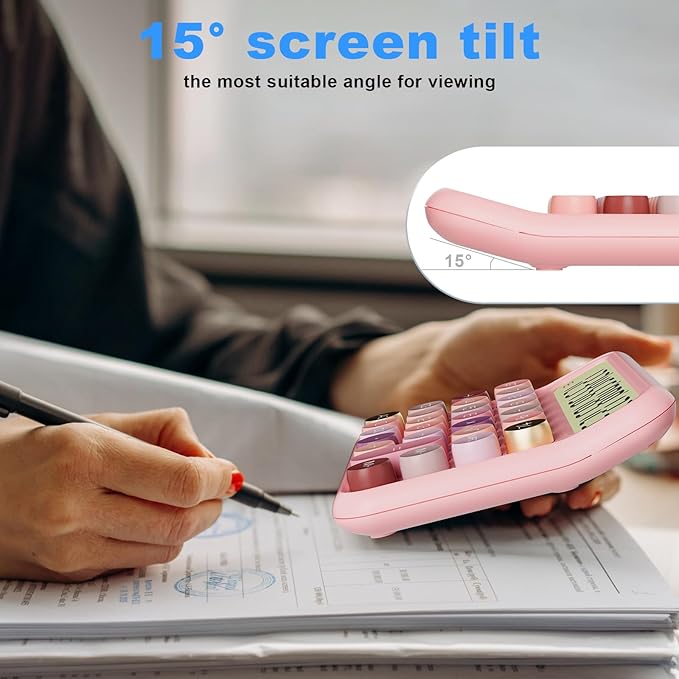 DECKLIT Battery Desk Calculator - 12 Digit Extra Large 5-Inch LCD Display, Big Buttons Easy to Press, 15 Tilt Screen for Kids (Rose)
