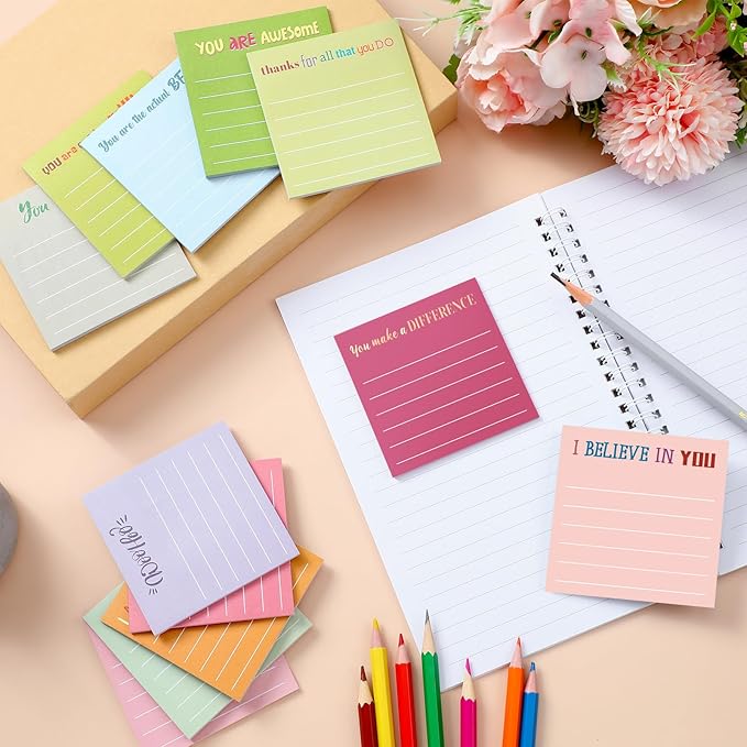 Yinder 24 Pcs Inspirational Sticky Notes Cute Motivational Sticky Notes Pad End of Year Employee Appreciation Gifts Bulk for Teacher Nurse Coworkers Office Supplies 3 x 3'' (Appreciation,Macaroon)