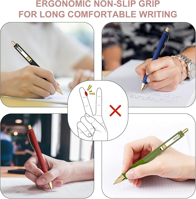 Linbsunne Gel Pens Black Ink Pen 0.5mm Fine Point, Vintage-12 pcs | Smooth Writing, Retractable Pens with Soft Grip, Office School Supplies for Nurses Teachers, Quick Dry