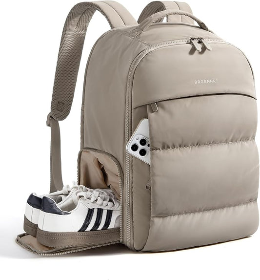 BAGSMART Travel Backpack for Women, Gym Backpack with Shoe Compartment | Carry on Backpack Airline Approved, PVC Wet Pocket, Fits 15.6" Laptop, Large Side Pocket, Lightweight, Water-resistant