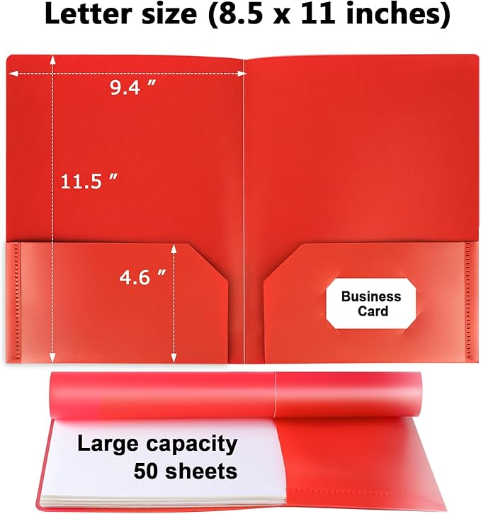 Plastic Folders with Pockets, 24 Color Heavy Duty Two Pocket Folder Business Card Holder for Office High School