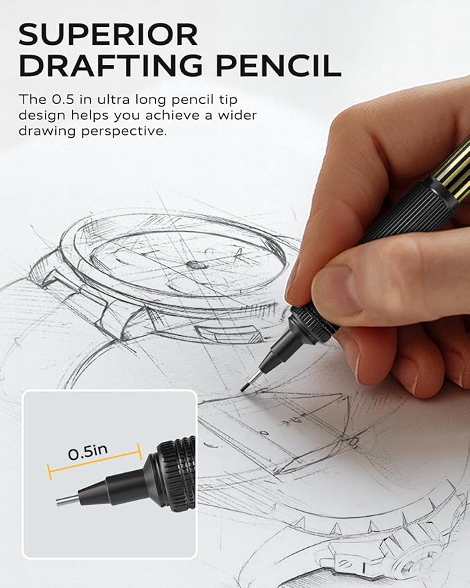 STAGEEK 0.7mm Mechanical Pencil with Metal Gift Case, 1PCS Metal Mechanical Pencil with 120Pcs HB Lead Refills,4B Erasers and 9PCS Eraser Refills, for Writing Drafting Drawing and Sketching(Gold)