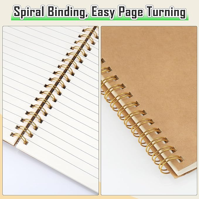 JIANTA Ruled Spiral Notebook, 4 Pack A5 Kraft Cover Wirebound Notebooks Bulk Journals, Memo Notepads Planner for Business Office School Travel, 100 Pages/50 Sheets