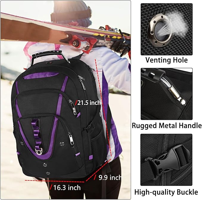 18.4 inch Travel Backpack Men Women, 55-60L Extra Large Laptop Backpack RFID Anti Theft TSA Friendly Flight Approved Backpacks, Water Resistant College School Heavy Duty, Purple