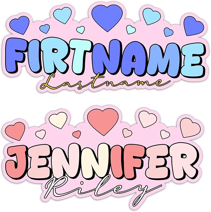 Custom First Name and Last Name Heart Sticker Personalized Text Decal Waterproof Removable Trendy Gift for Women, Men Laptop, Phone Water Bottle Tumbler Notebook Car Helmet