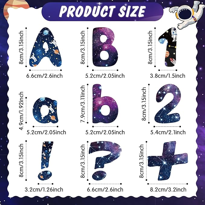 221 Pcs Space Bulletin Board Letters, Round Alphabet Number Punctuation Symbol Combo Letter Cutouts, Galaxy Classroom Decor for School Classroom Chalkboard Poster Bulletin Board Wall