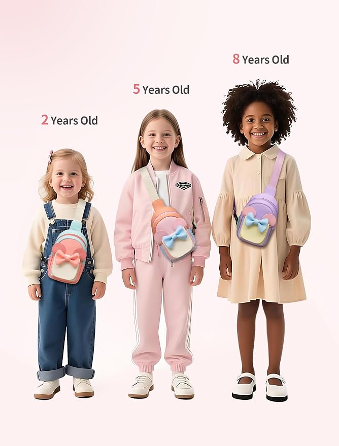 Birthday Back to School Gifts for Girls 3-8, Kids Fanny Pack Toddler Purse | Cute Fashion Sling Crossbody Bag for 3 4 5 6 7 8 Year Old Girls with Adjustable Strap. Perfect for Travel Holiday Essentials
