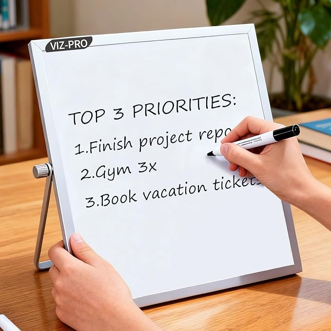 VIZ-PRO Small Desktop Dry Erase Board/Portable Whiteboard Easel 10 x 10 Inches with 2 Markers