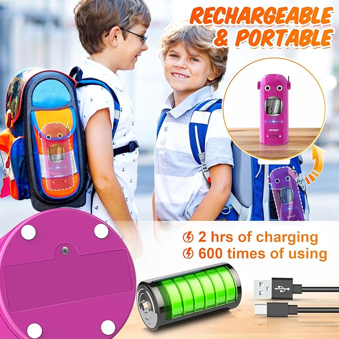 AFMAT Electric Pencil Sharpener for Colored Pencils 7-11.5mm, Fully Automatic Robot Pencil Sharpener, Auto in & Out, Rechargeable Hands-Free for Classroom/Home/Office, Battery Operated, PSX5RB, Pink