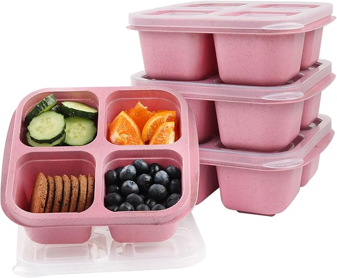4 Pack Snack Containers with Lids, 4 Compartments, 2-Cup Capacity, BPA Free | Reusable, Snug Lids Retain Freshness, Microwave & Dishwasher Safe for Work, Travel and Picnic Meal Prep