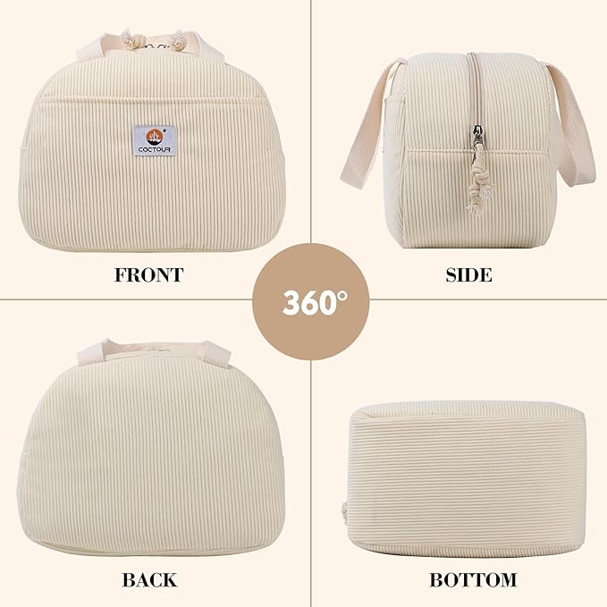 CaCTOUR Lunch Bag Lunch Box for Women Girls Teens, Cute Lunch Box Cooler Bag,Portable Small Reusable Corduroy Insulated LunchBox for Work/Travel/Picnic/School (Beige)