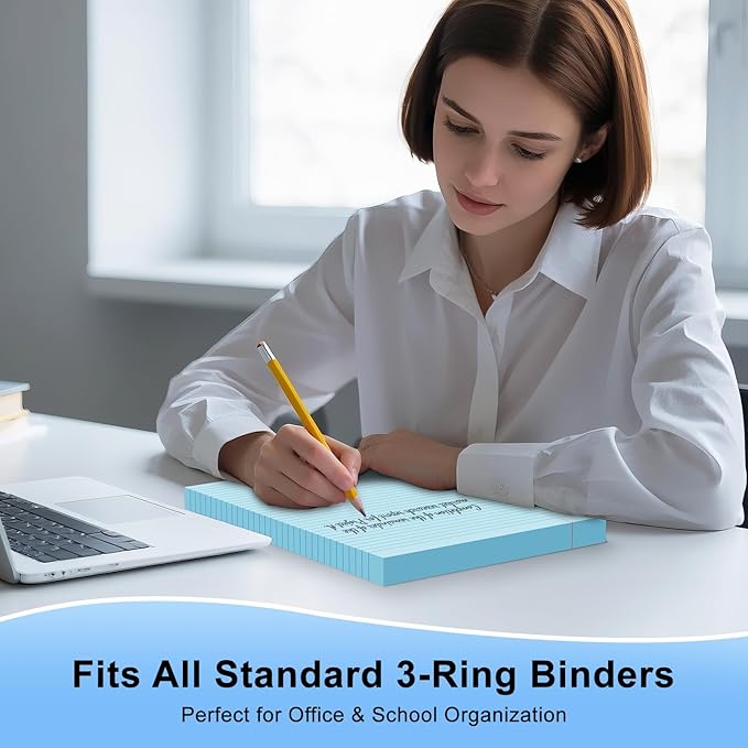 Blue Loose Leaf Paper 100 Sheets 8" x 10.5" Filler Paper, College Ruled 3-Hole Punched, Notebook Paper for 3-Ring Binders Notepad Writing Note Pads To-Do Lists for Office & School Supplies