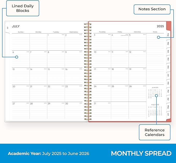 Blue Sky 2025-2026 Weekly and Monthly Academic Year Planner Calendar, July 2025 - June 2026, 8.5" x 11", Flexible Cover, Wirebound, Storage Pocket, Cali Pink