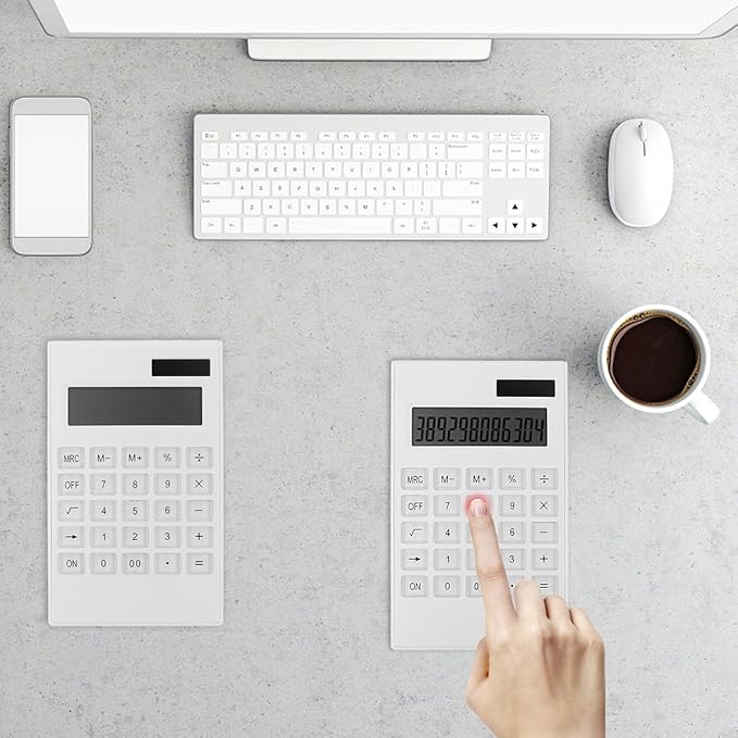 Toddmomy Ultrathin Solar Calculator with Large Keys Portable Electronic Calculator for Office Use White