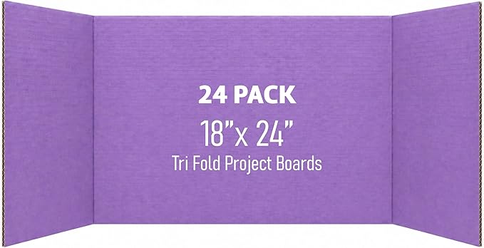 Flipside Products 18" x 48" Purple Project Boards, Pack of 24, Trifold, Presentation Board, DIY Projects, Small Display, Science Fair, Classroom, Clubs, 4H, Graduation
