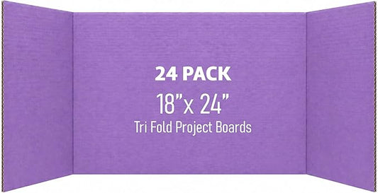 Flipside Products 18" x 48" Purple Project Boards, Pack of 24, Trifold, Presentation Board, DIY Projects, Small Display, Science Fair, Classroom, Clubs, 4H, Graduation