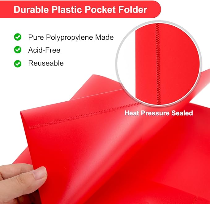 ViVin 60-Pack Red Plastic Folders with Pockets, Two Pocket Folders, Plastic Pocket Folders for School, Office and Home