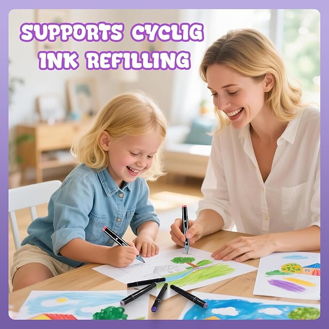 Alcohol Markers 80 Colors with Base Dual Tip Art Drawing Markers for Kids Students and Adults Comics Sketching Illustration - Refillable