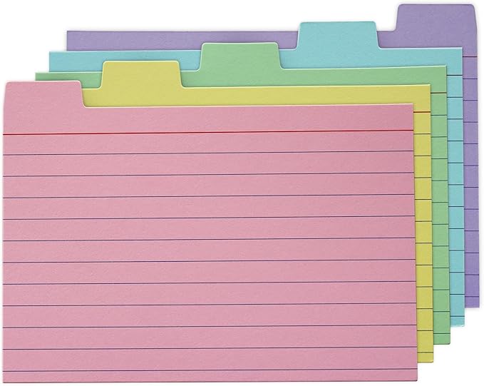 100 Pack Tabbed Index Cards 4x6 Lined Index Card Dividers with Tabs 4" x 6", Colored, 220 GSM Thick Paper