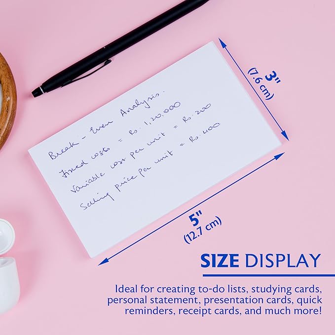 BAZIC Products Blank Index Cards 3" X 5" 200 Count, White Unruled Flashcards, Flash Card for Learning Memory Reminder (100/Pack), 2-Pack