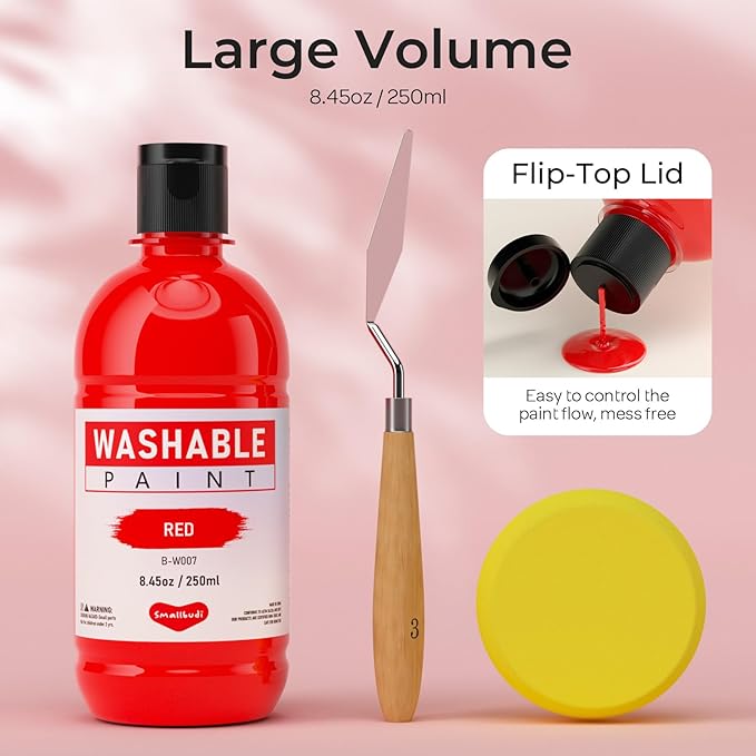 Smallbudi 8 Colors Large Washable Paint Set for Kid (8.45oz,250 ml), Bulk Paint Supplies Non Toxic Children Tempera Paint for Art, Craft, DIY, Poster & Finger Paint, Face, School Home Classroom Party