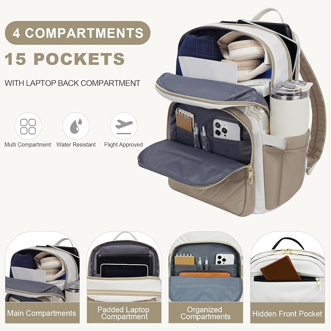 VANKEAN 15.6 Inch Laptop Backpack for Women Large Capacity | Waterproof Backpacks Stylish Travel Bags Casual Daypacks for College, Business