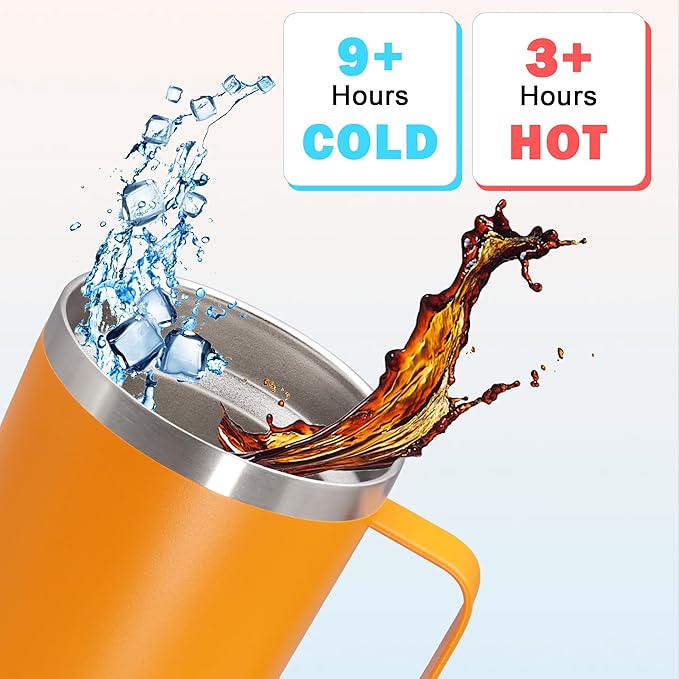 20 oz Tumbler with Handle and Lid, Stainless Steel Tumbler Insulated Travel Coffee Mug, Spill Proof Double Wall Vacuum Tumbler Cup Keep Drink Hot & Cold, Orange, 1 Pack