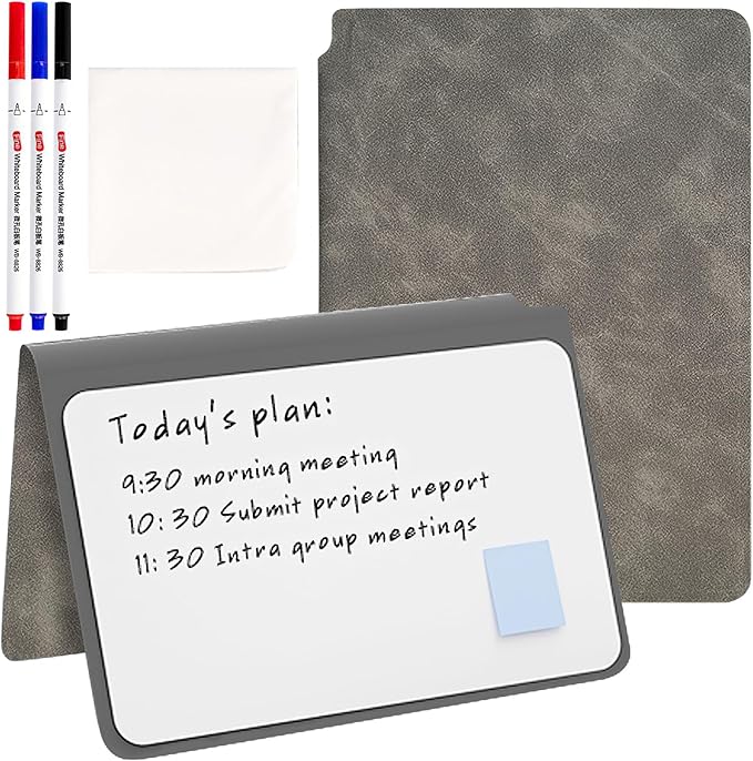 SAYEEC Whiteboard Notebook, Portable Dry Erase Board Fineliner Pens, PU Cover Erasable Handheld White Board Reusable Drawing Notebook Easel Pad for Meeting Business Office School (Gray)