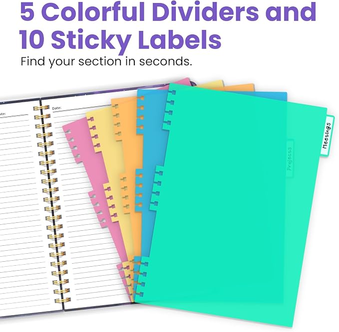 ZOTIA Large Spiral Notebooks for Work 5 Subject with Removable Dividers