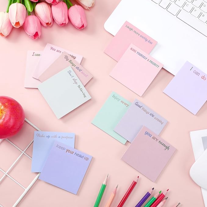 Yinder 24 Pcs Inspirational Sticky Notes Cute Motivational Sticky Notes Pad End of Year Employee Appreciation Gifts Bulk for Teacher Nurse Coworkers Office Supplies 3 x 3'' (Inspire,Aesthetics)