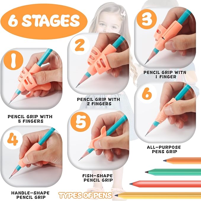 18 Pack Pencil Grips for Kids Handwriting Preschool Pencil Grip Holding Trainer Grippers Pen Grip Writing Tool for Kids Toddler Children, Fits Pencils, Pens, Crayons (Orange-red)