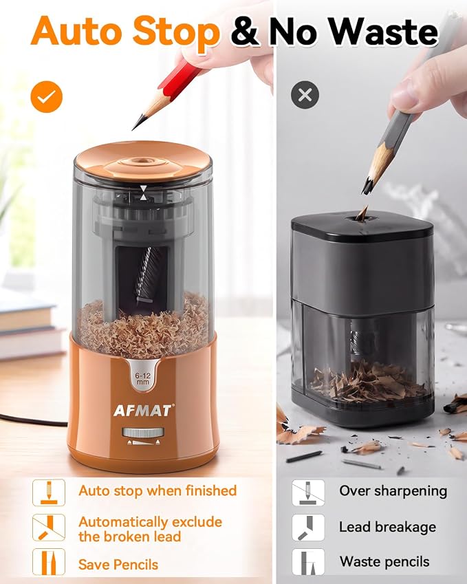 AFMAT Electric Pencil Sharpener, Plug-in Pencil Sharpener for 6-12mm Pencil