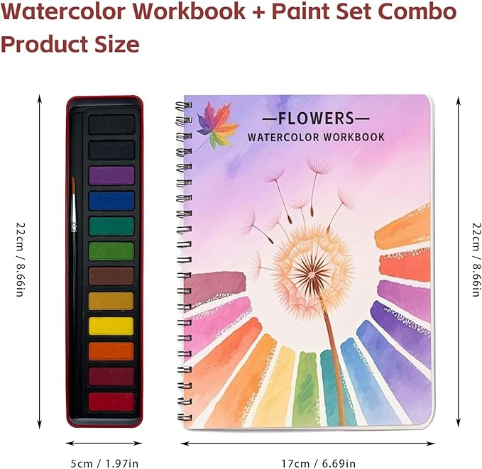 Watercolor Workbooks, Beginner Watercolor Painting Kit – 12 Colors Paint Set with Brush – Perfect for Gifting to Spark Creativity & Joy for Teens & Adults（Seaside）