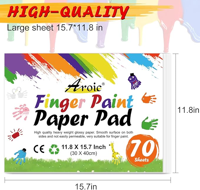 70 Sheets Finger Paint Paper, 11.8" x 15.7" Thick Art Paper for Kids & Toddlers, Ideal for Finger Painting, Crayons, Watercolor, Markers, Classroom Home Art Projects, Gift for Toddlers