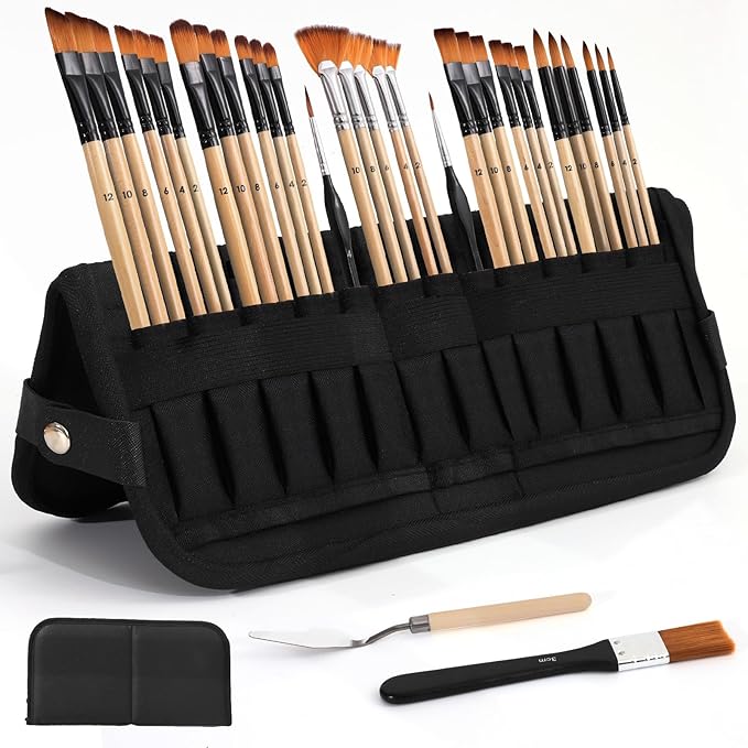 33pcs Paint Brush Set,Paint Brushes for Acrylic Painting, Oil, Watercolor,Professional Paintbrushes with Flat, Filbert, Fan, Palette Knife,ect.Art Supplies for Artists and Beginners