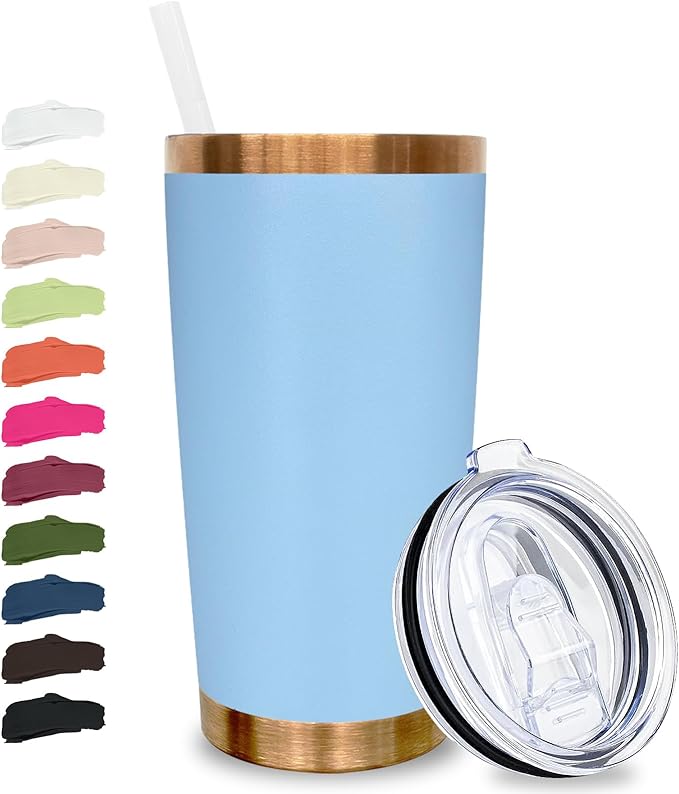 20 oz Tumbler Bulk Stainless Steel Tumblers with Lids and Straws, Double Wall Vacuum Insulated Travel Coffee Mug for Laser Engrave, Powder Coated Cups for Hot and Cold Drinks (Sky Blue,1 pack)