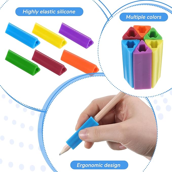 Sibba 12 Pcs Triangle Pencil Gripper, Silicone Pencil Grippers for Kids Adults Handwriting, Ergonomic Writing Aid Grip Comfortable Finger Support for Pencils Pens