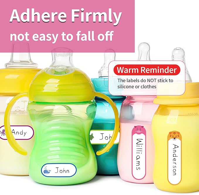 480 Pcs Labels for Kids Stuff Daycare, Waterproof Baby Name Label, Washable Bottle Labels, Reusable Self-Adhesive Tag Stickers for School Essentials, Self-Laminating Write-on