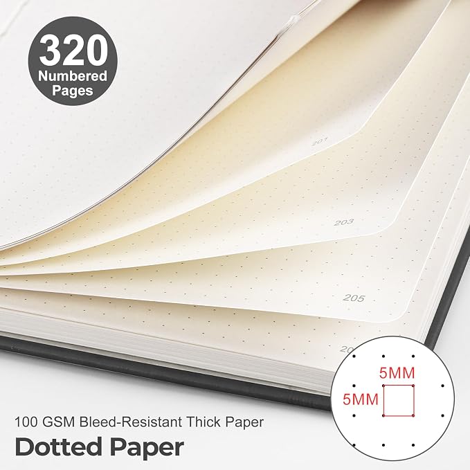 EMSHOI Dotted Journal Notebook, 320 Pages, A5 Size (5.7'' x 8.3'')