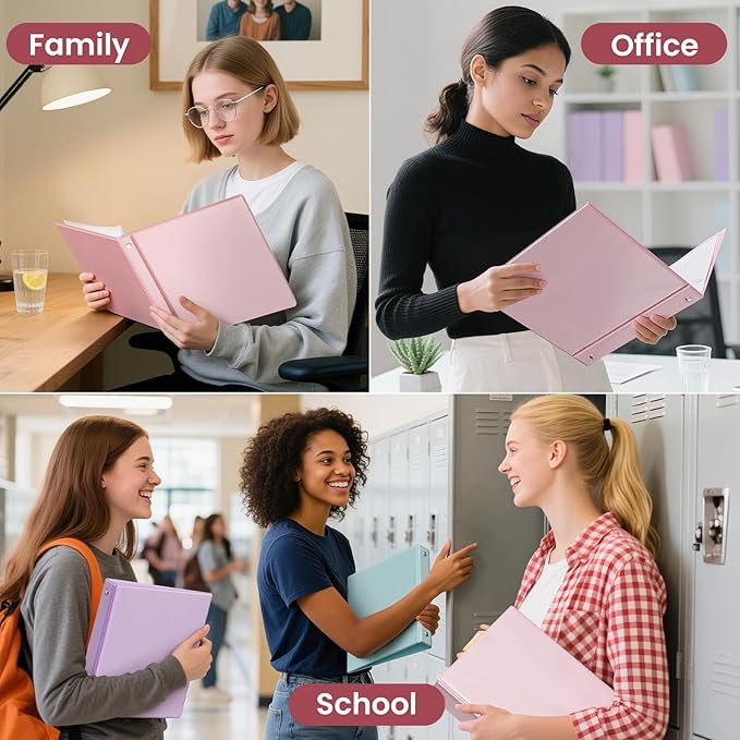 SUNEE 3 Ring Binder 1.5 Inch 2 Pack, Clear View Binder Three Ring PVC-Free (Fit 8.5x11 Inches) for School or Office Supplies, Pink