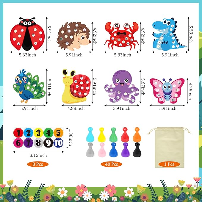 Cinrobiye Numbers Matching & Counting Game – Montessori Educational Learning Manipulative, Animal Number Counting & Color Sorting Board Sets for Preschool Math, Fine Motor Skill Development