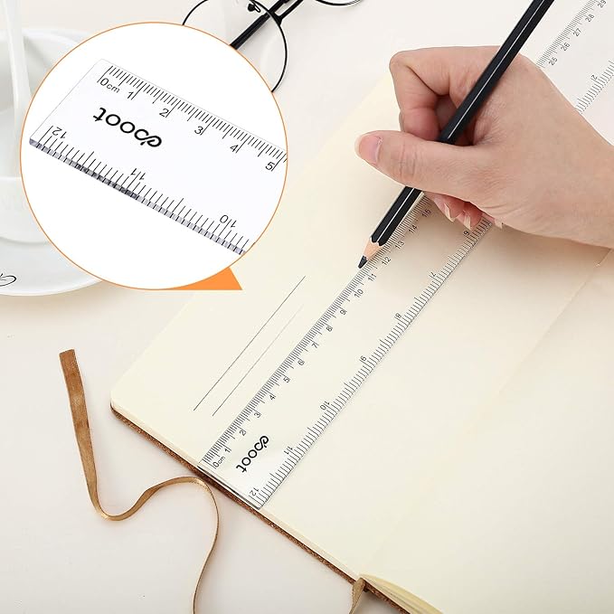EBOOT 2 Pack Plastic Ruler Straight Ruler Plastic Measuring Tool for Office (Clear, 6 Inch, 12 Inch)