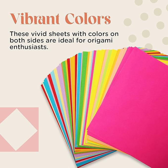 HPST Origami Paper - 1100 Sheets - Double Sided 6x6 inches Origami Squares for kids - 15 Vibrant Colors - Easy Fold Papers for Arts & Crafts