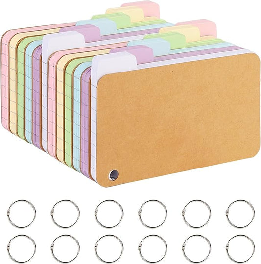 zmybcpack 12 Pack 720 Pcs 3x5 Inches Tabbed Index Cards, Colorful Flash Cards with 12 Binder Rings, Ruled Index Cards Lined Note Cards for Study, School,Office Home