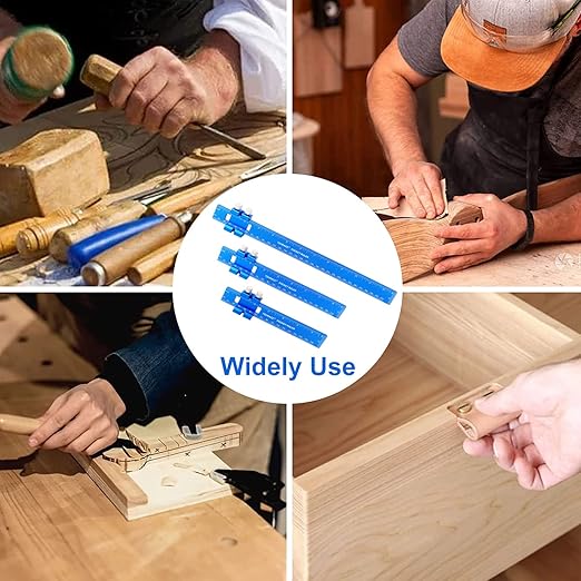 TOURACE Aluminum Woodworking Rulers with Slide Stop (3 Pcs) Precision Pocket Ruler Metal T Track Ruler, Square Ruler Inch and Metric Marking Measuring Scribing Ruler