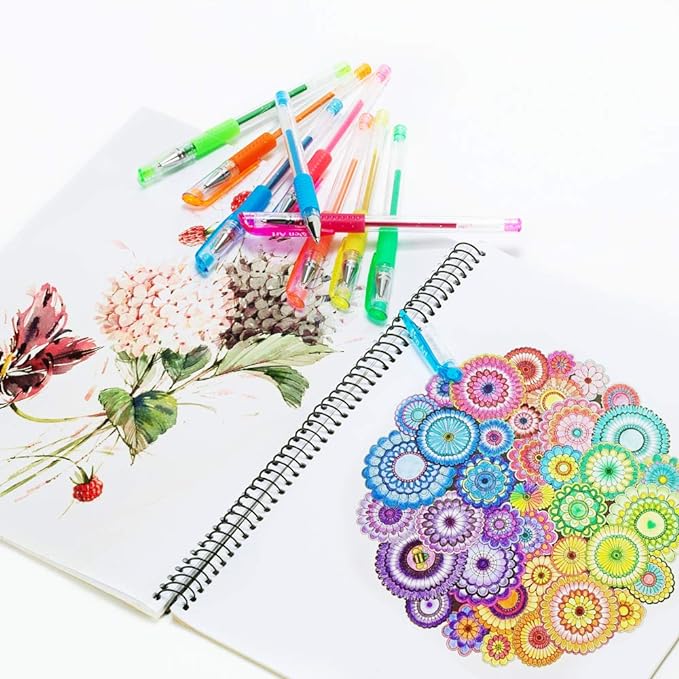 Aen Art Glitter Gel Pens Colored Fine Tip Markers with 40% More Ink for Adult Coloring Books, Drawing and Doodling (24 Colors)