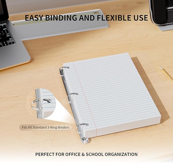 390 Sheets Loose Leaf Paper 8" x 10.5" Filler Paper College Ruled 3-Hole Punched Lined Paper Notebook Paper for 3-Ring Binders Notepad Writing Note Pads Ideal for Home, School, Office