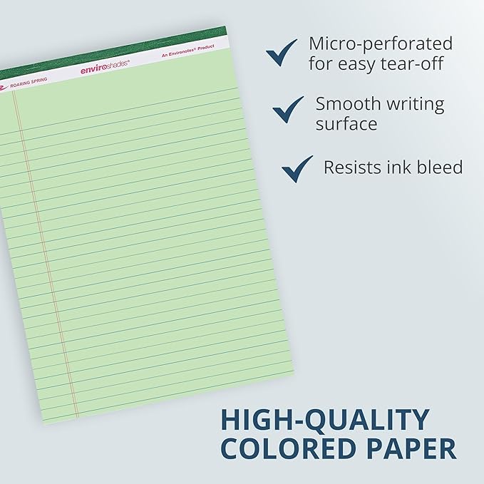 Roaring Spring Enviroshades Assorted Colored Legal Pads, 54 Pack, Legal Ruled Recycled Writing Note Pads, 8.5" x 11", 40 Sheets, Perforated Paper, Made in USA, Memo Pad For School & Office